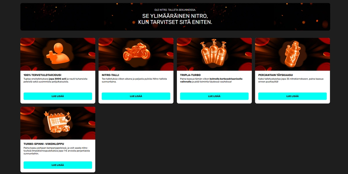 NitroCasino kampanjat tervetulotarjous ja viikoittaiset bonukset