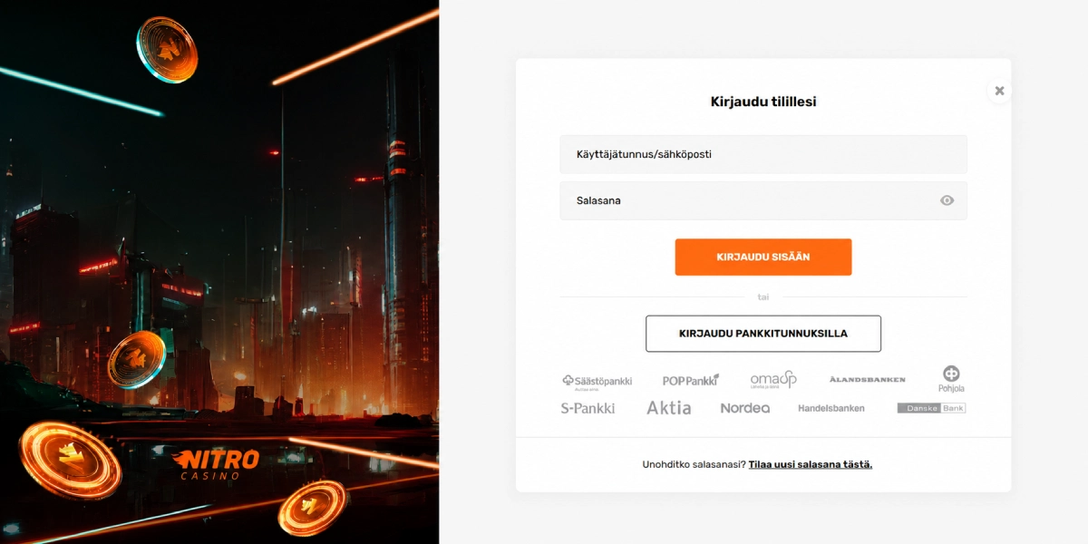 NitroCasino kirjautuminen ja verkkopankkitunnistautuminen