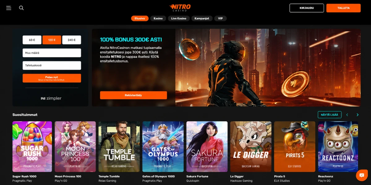 NitroCasino tervetuliaisbonus ja suosituimmat kolikkopelit